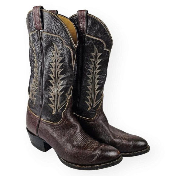 Tony Lama Other - VTG Tony Lama Men 10.5 Chocolate Leather Cowboy Western Pointed Toe Boot TwoTone